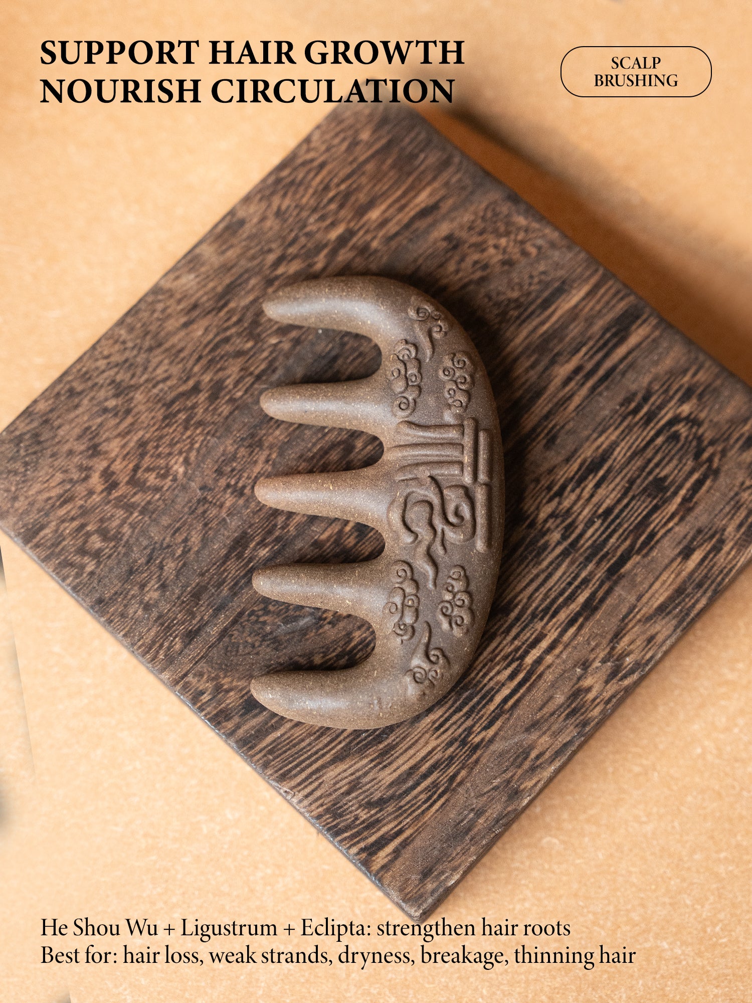 Handcrafted Herbal Massage Comb Anti Hair Loss & Hair Growth Support Boosts Blood Circulation & Relieves Stress