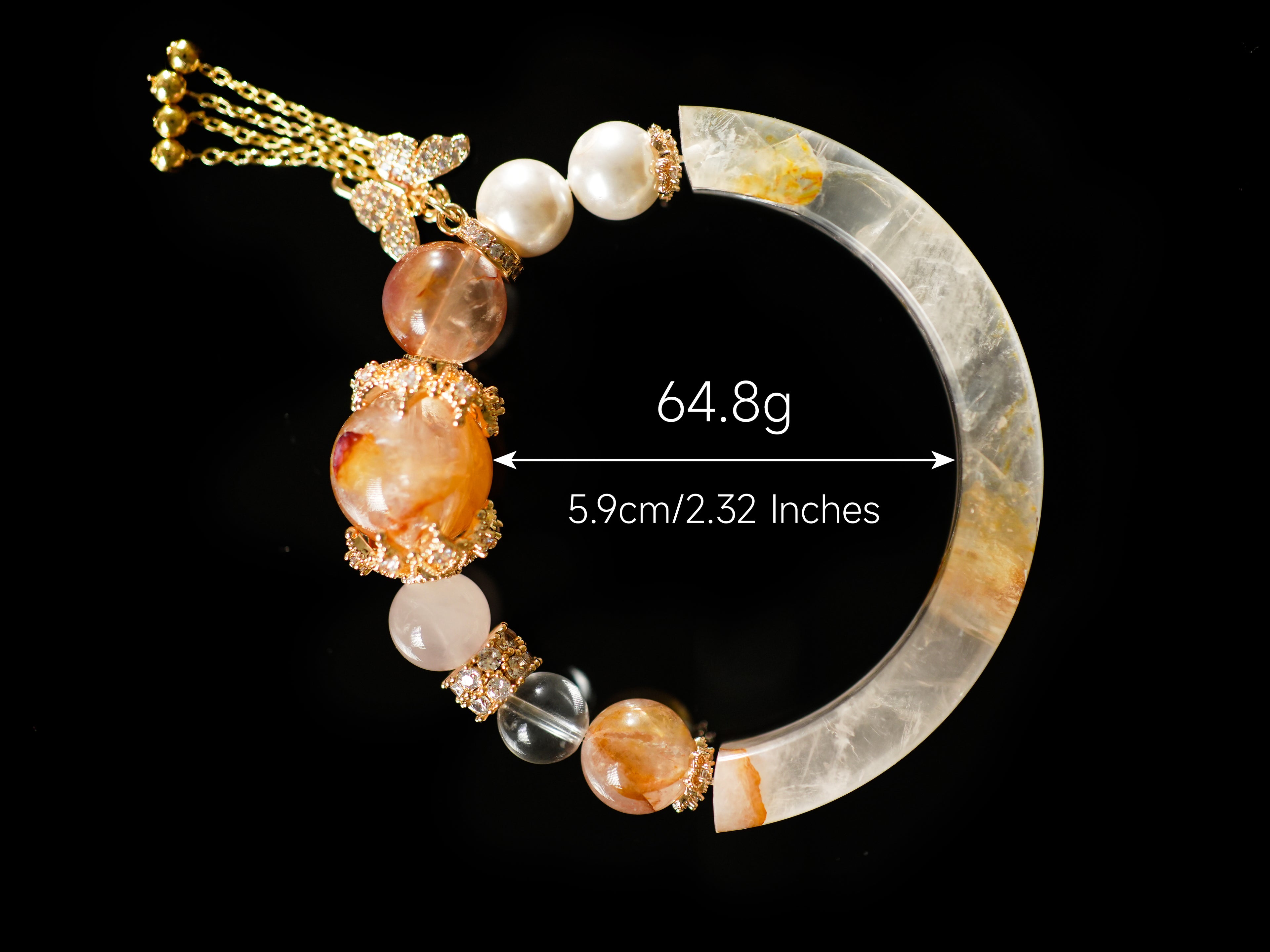 Natural  Golden Garden Quartz Crystal Jade Bangle Bracelet Attract Wealth and Good Fortune Oriental Aesthetics Strong Energy