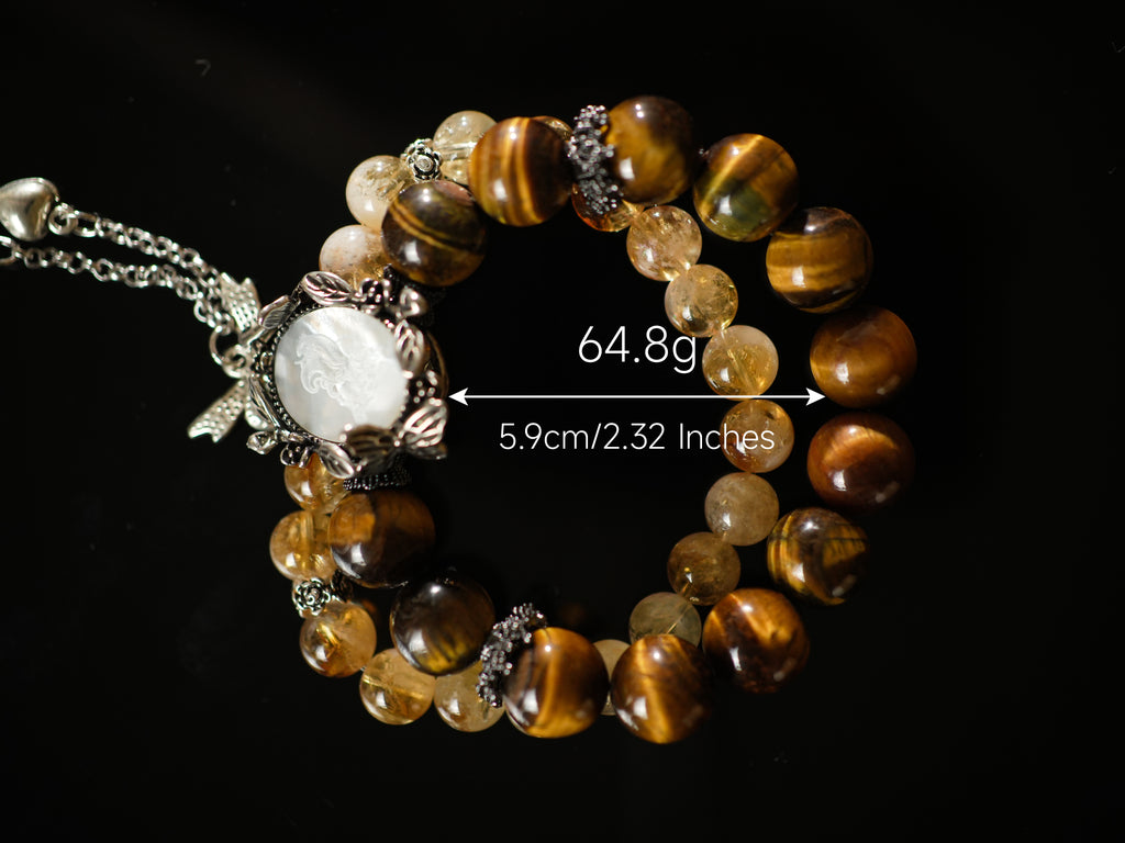 Natural Tiger's Eye Citrine Golden Rutilated Quartz Crystal with Pearl Pendant Career Success Attract Wealth