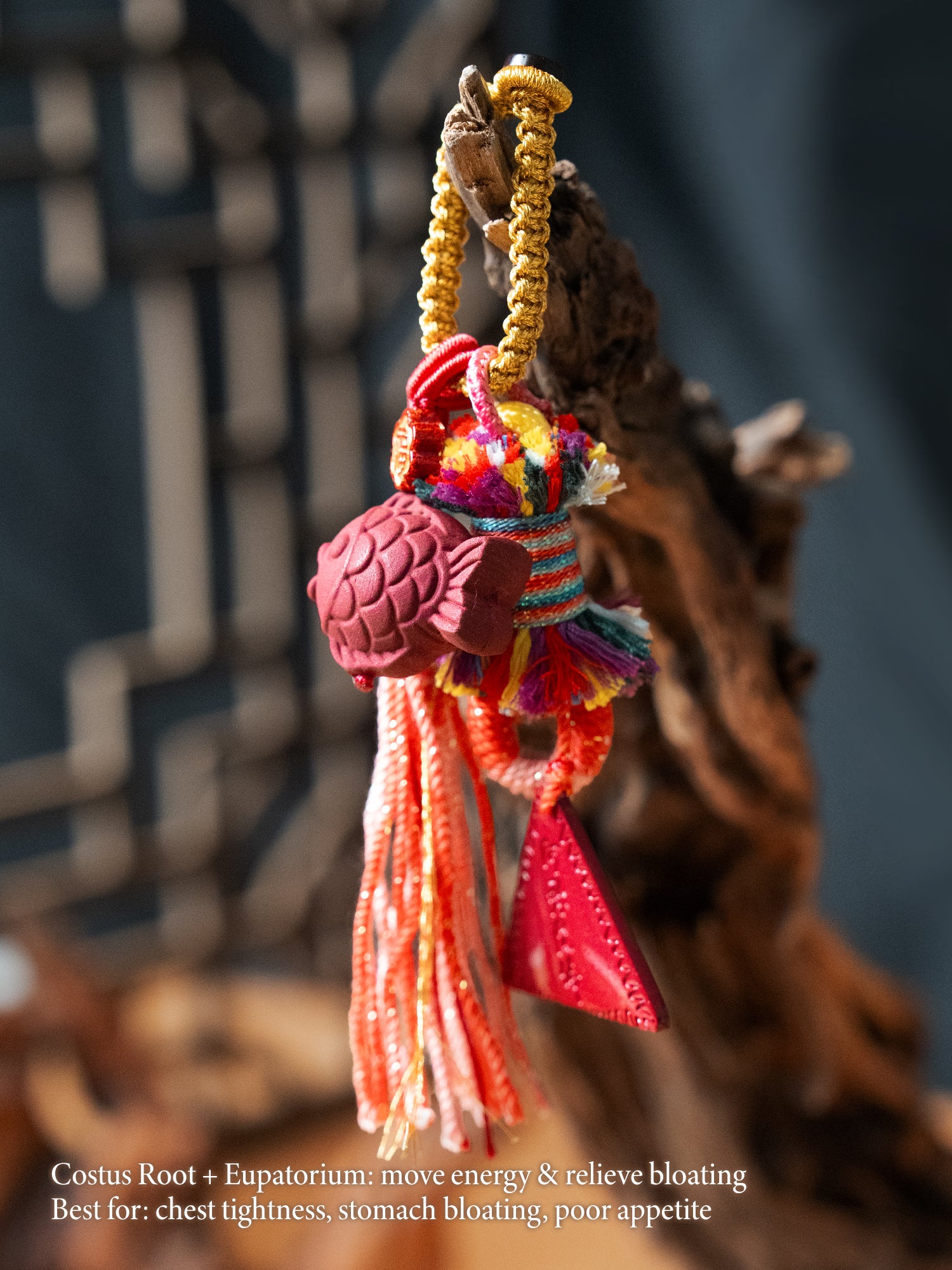 Handmade Chinese Cinnabar Herbal Incense Charm, Five Elements Tassel Pendant for Car Mirror, Bag, Room Decor and Good Energy