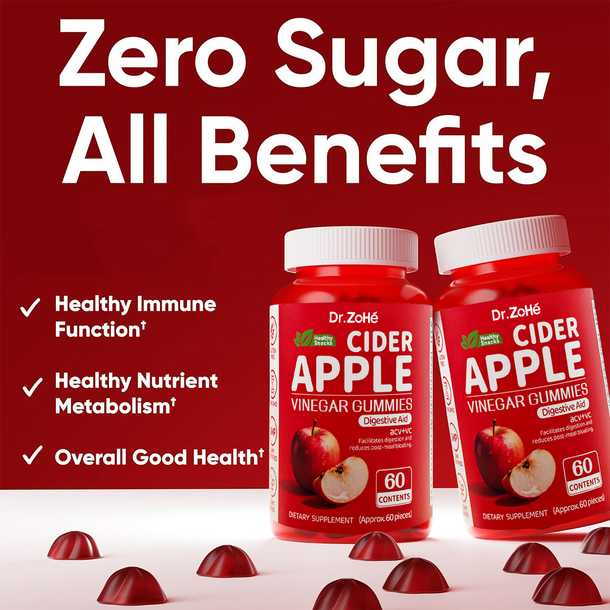 Apple Cider Vinegar Gummies – Digestive Support, Bloating Relief & Daily Wellness, Sugar Free