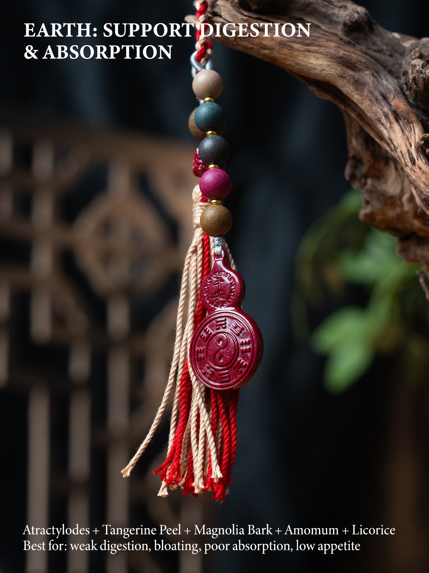 Handmade Chinese Cinnabar Herbal Incense Charm, Five Elements Tassel Pendant for Car Mirror, Bag, Room Decor and Good Energy
