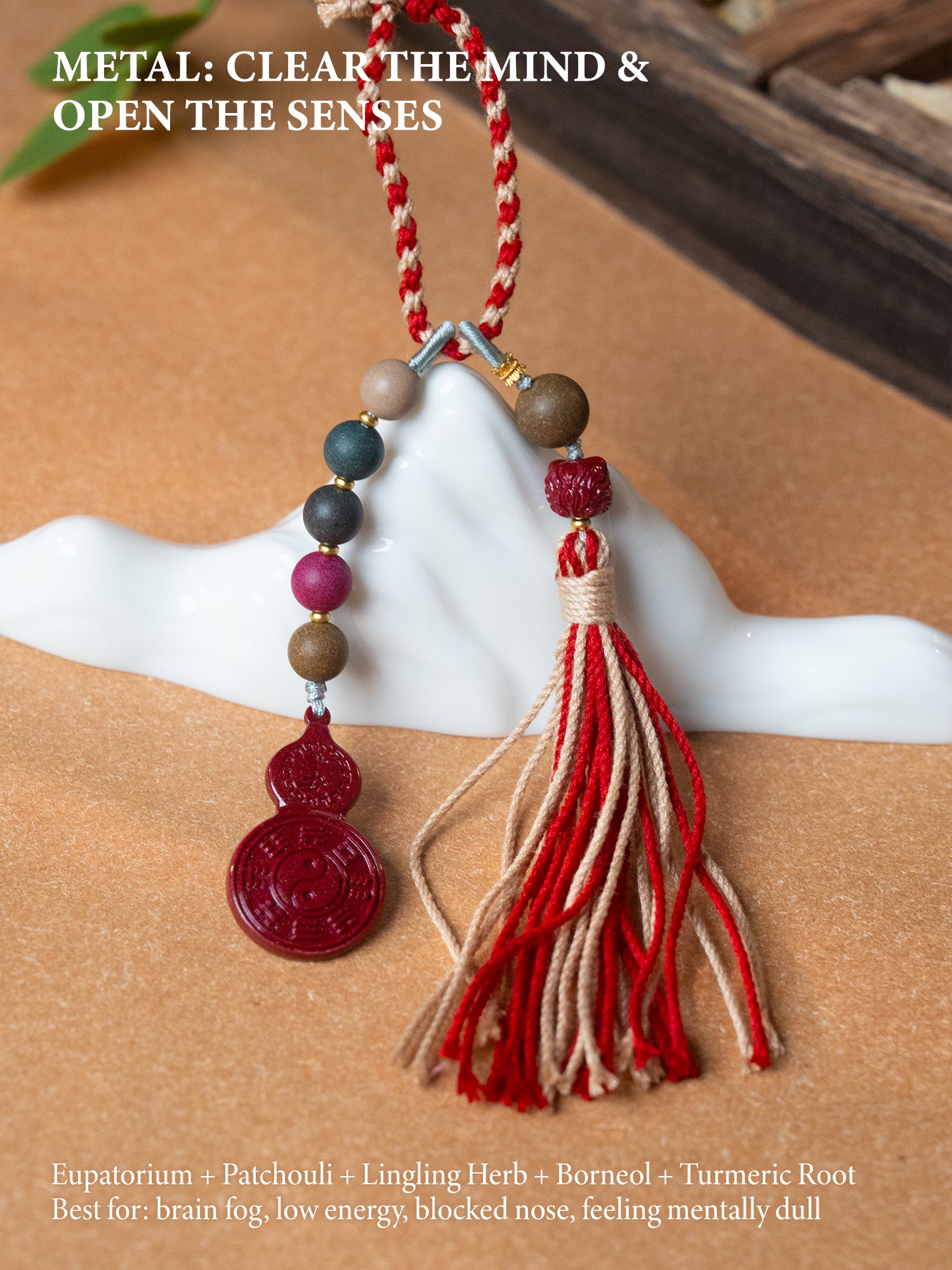 Handmade Chinese Cinnabar Herbal Incense Charm, Five Elements Tassel Pendant for Car Mirror, Bag, Room Decor and Good Energy