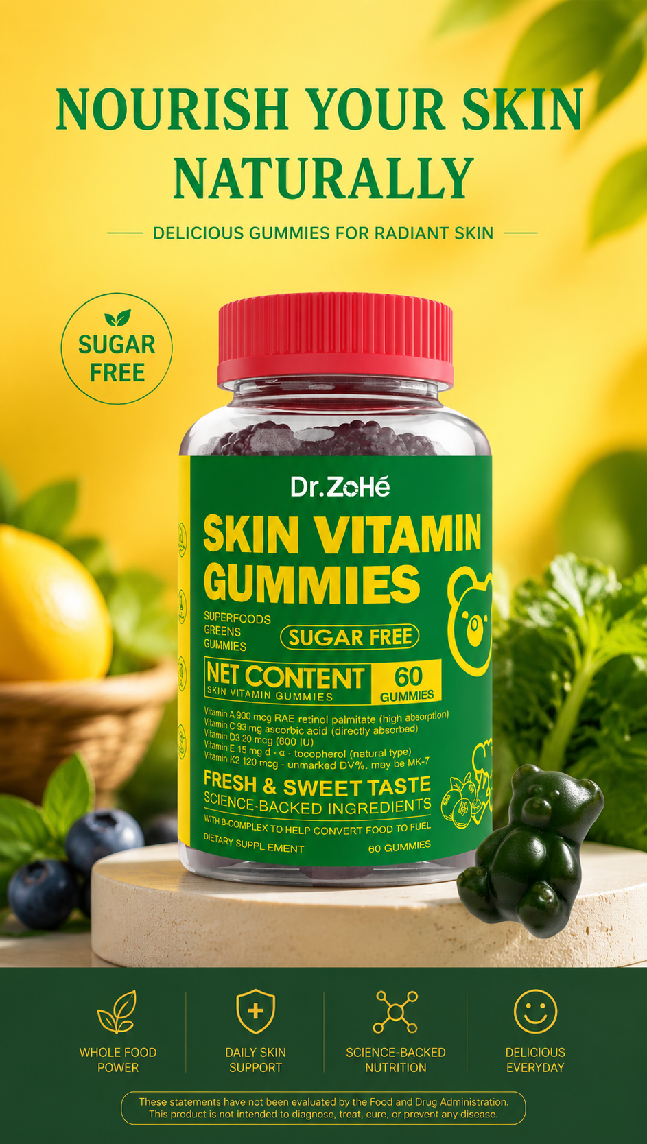 Daily Skin Support Gummies with Vitamins, Botanicals & Antioxidants