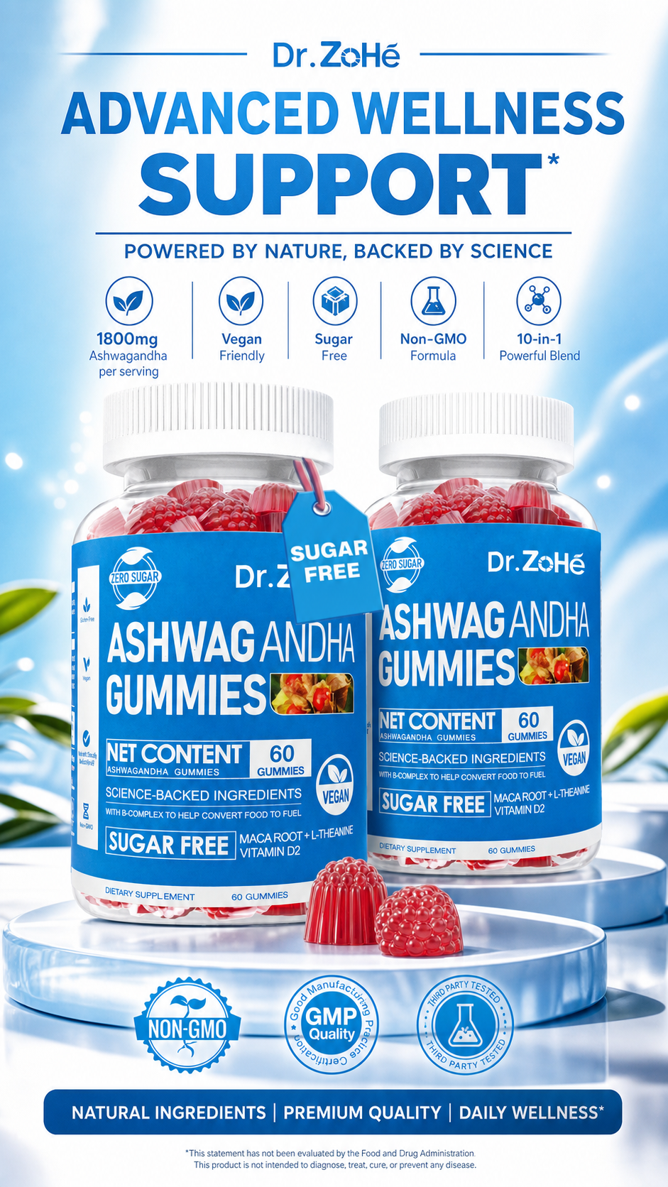 Ashwagandha Gummies – Stress Relief, Calm & Sleep Support, Sugar Free Daily Formula