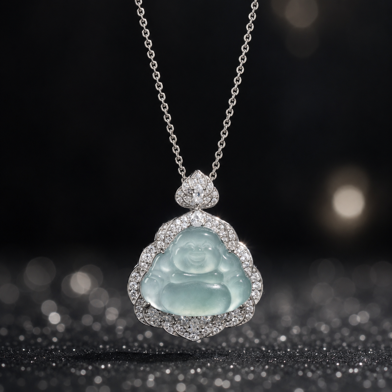 Grade A Jade Icy Laughing Buddha Pendant Necklace Brings Harmony and Good Luck