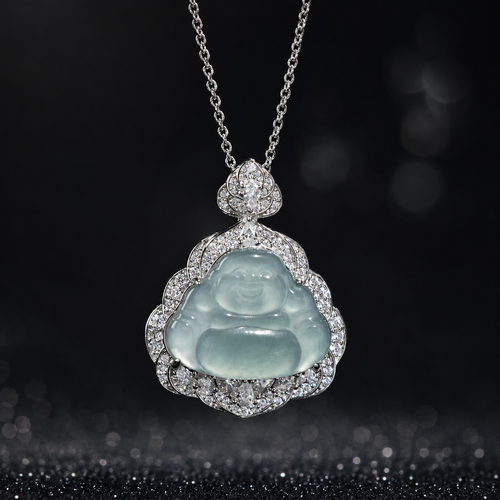 Grade A Jade Icy Laughing Buddha Pendant Necklace Brings Harmony and Good Luck