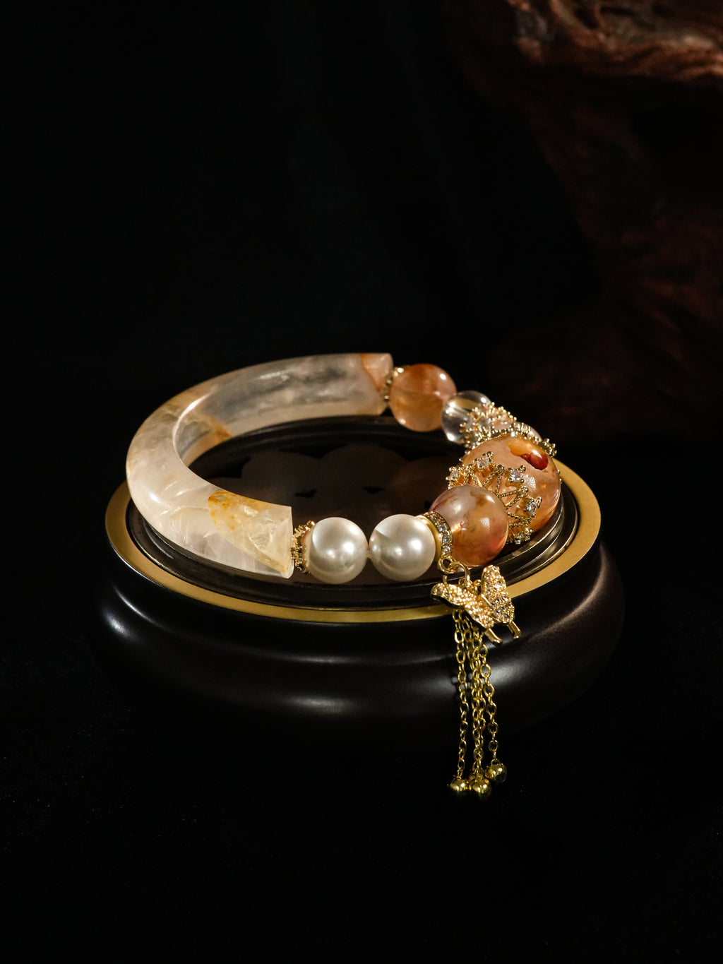 Natural  Golden Garden Quartz Crystal Jade Bangle Bracelet Attract Wealth and Good Fortune Oriental Aesthetics Strong Energy