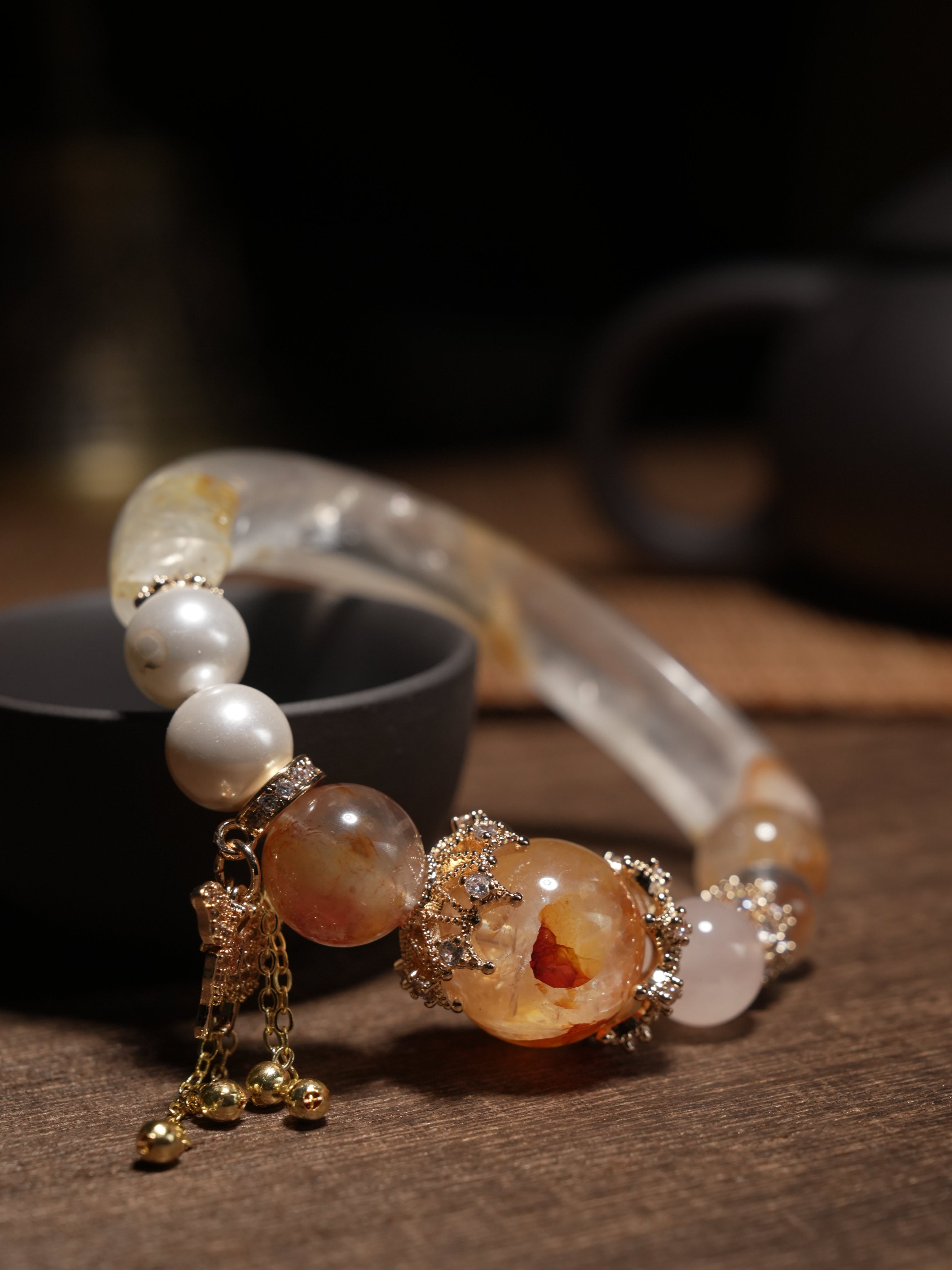 Natural  Golden Garden Quartz Crystal Jade Bangle Bracelet Attract Wealth and Good Fortune Oriental Aesthetics Strong Energy
