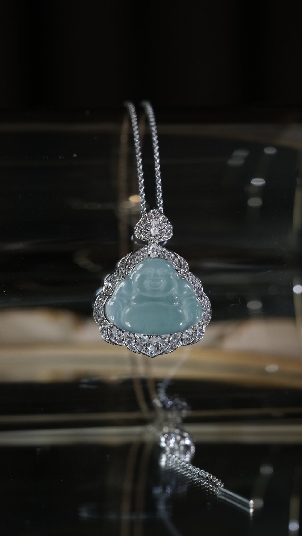 Grade A Jade Icy Laughing Buddha Pendant Necklace Brings Harmony and Good Luck