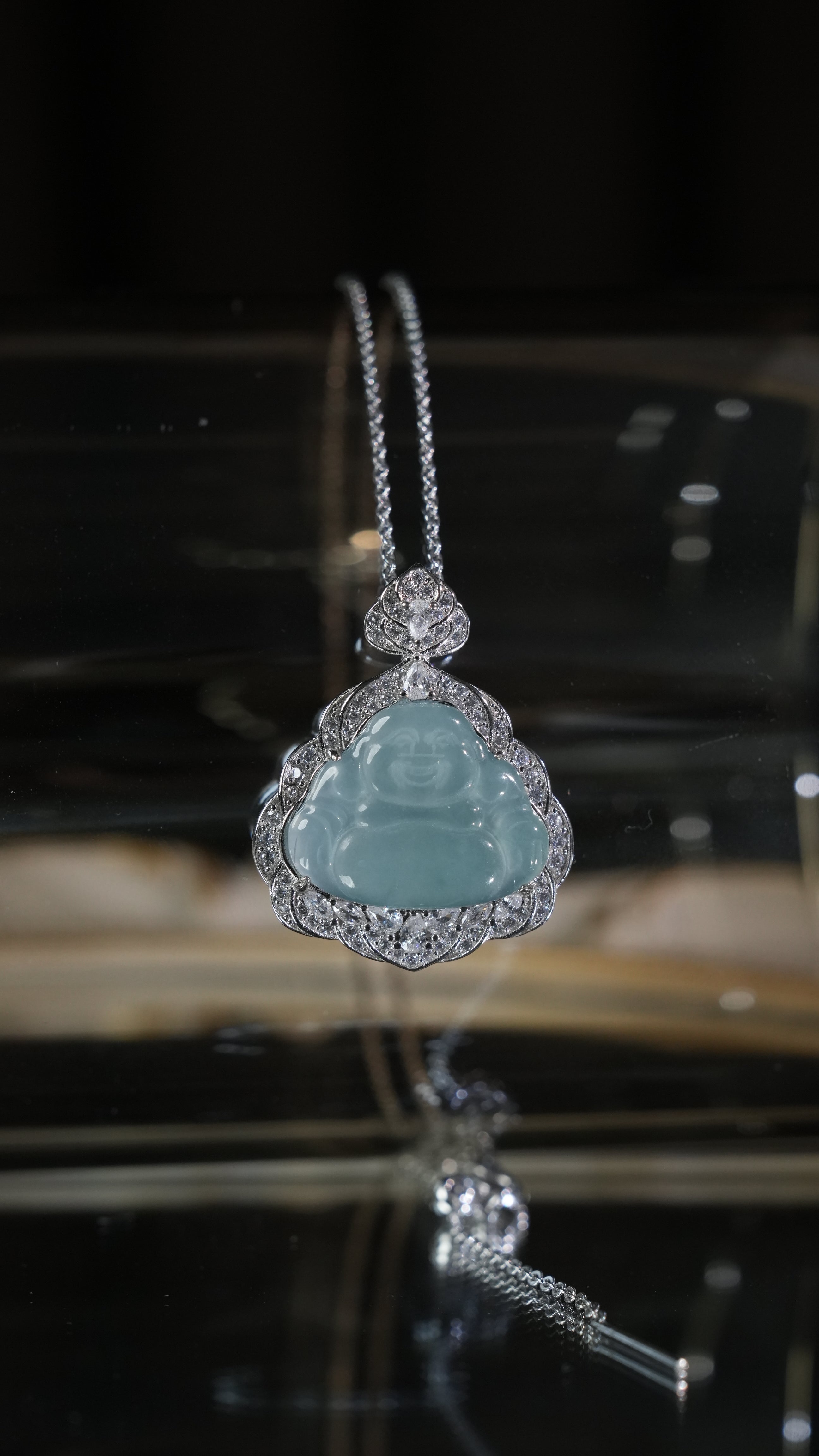 Grade A Jade Icy Laughing Buddha Pendant Necklace Brings Harmony and Good Luck