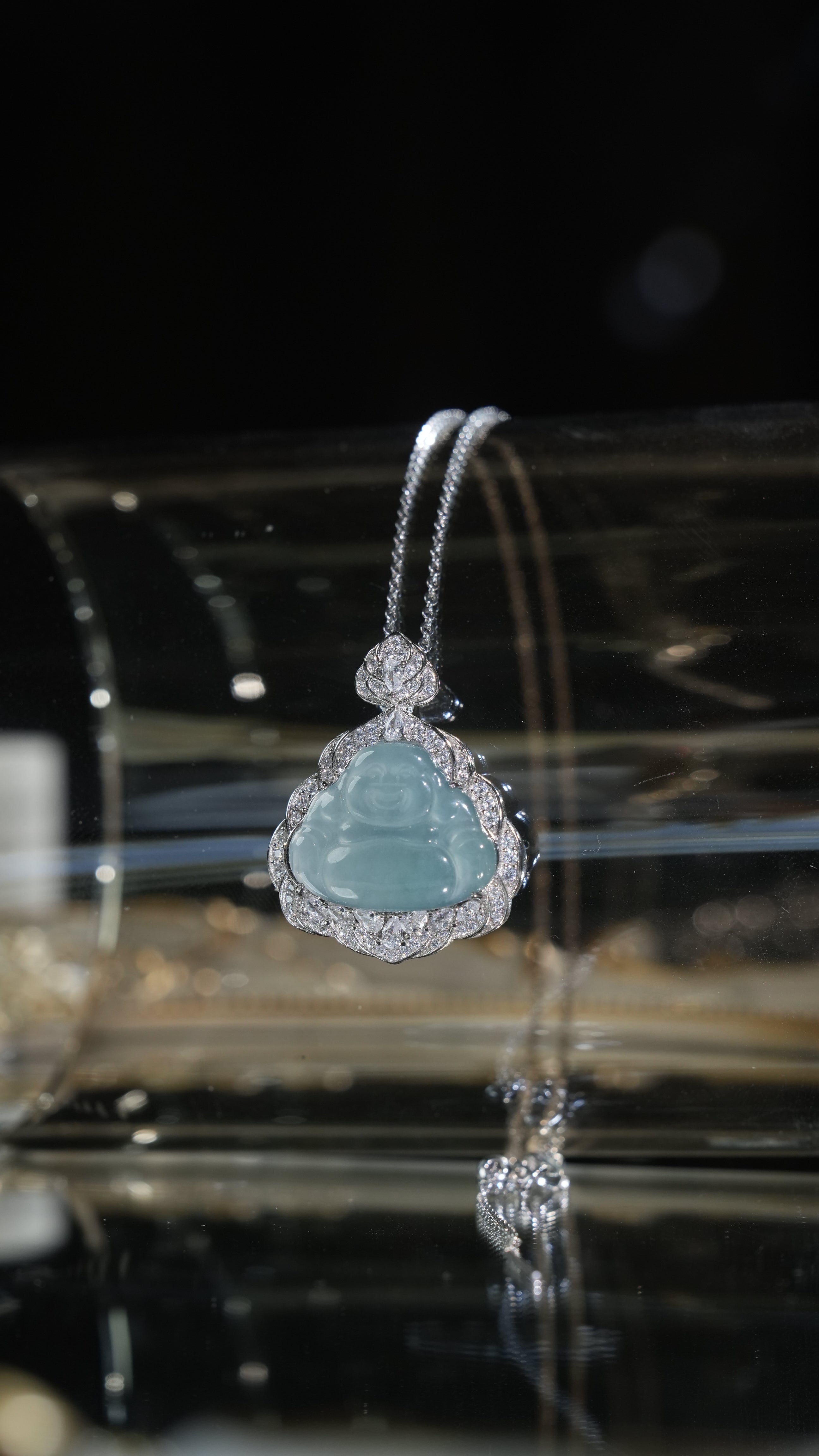 Grade A Jade Icy Laughing Buddha Pendant Necklace Brings Harmony and Good Luck