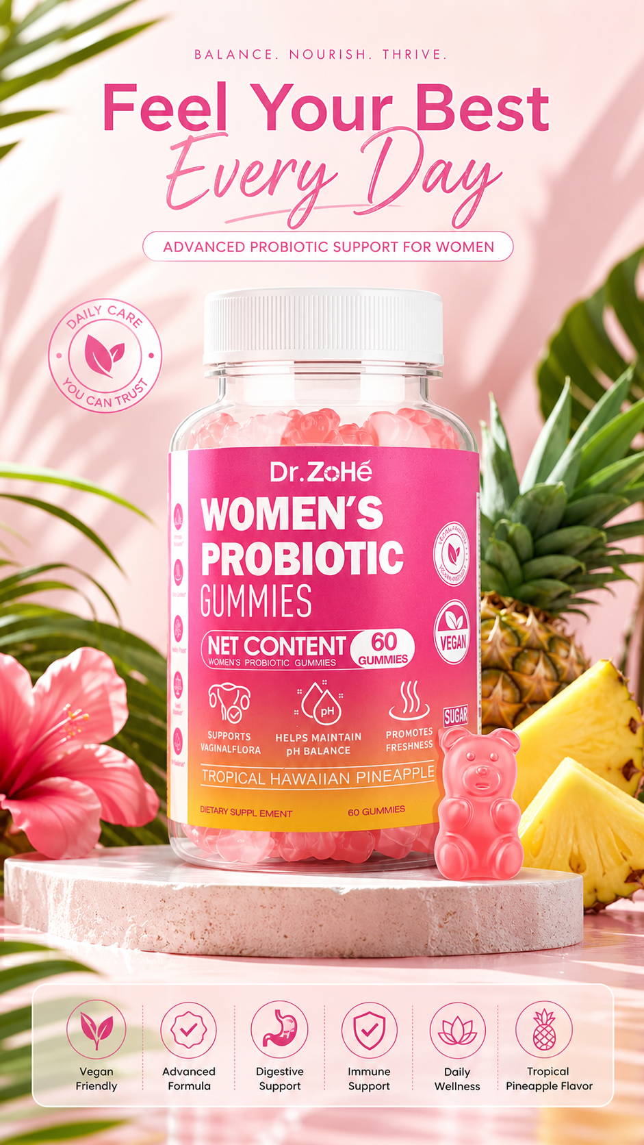 Women’s Probiotic Gummies | Supports Gut Health, pH Balance & Daily Feminine Wellness